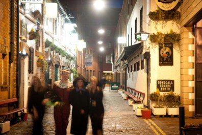 a person walking down a street