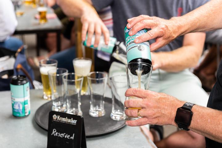 Putting beer in a glass