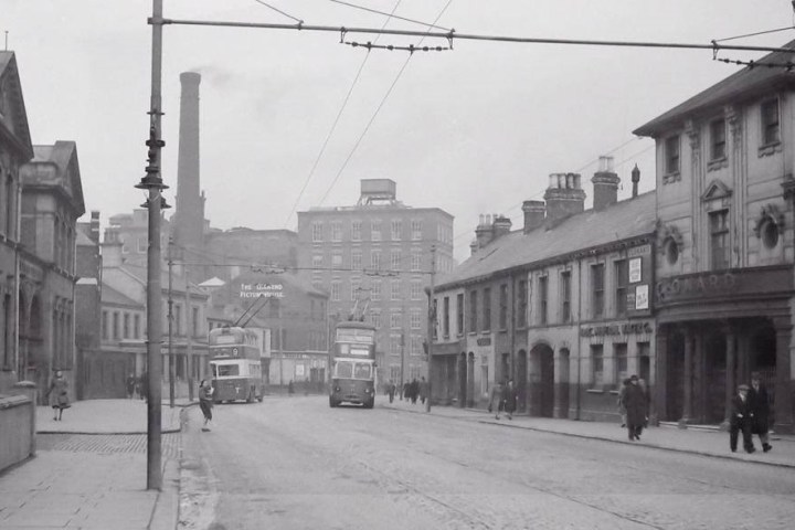 a vintage photo of a city street